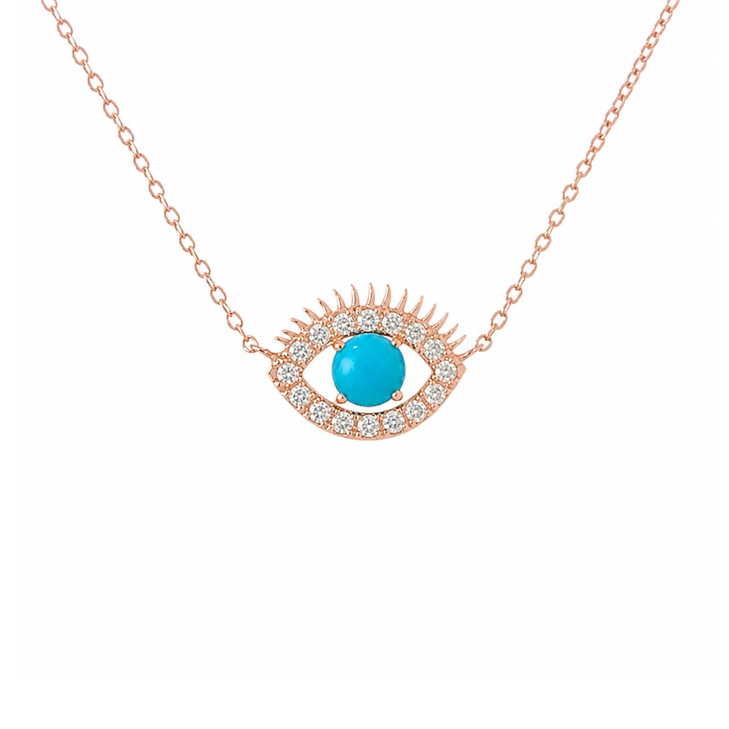 14K Gold Large Size Diamond & Turquoise Evil Eye Lashes Necklace