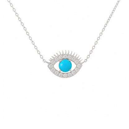 14K Gold Large Size Diamond & Turquoise Evil Eye Lashes Necklace