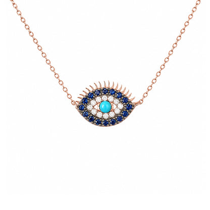 14K Gold Diamond, Sapphire & Turquoise Evil Eye Lashes Necklace ~ Large Size