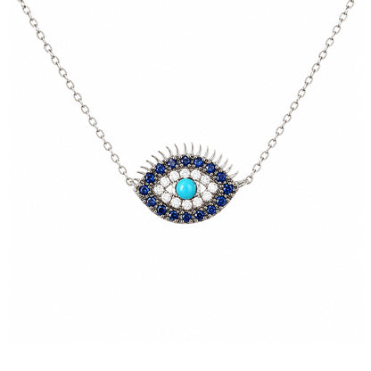 14K Gold Diamond, Sapphire & Turquoise Evil Eye Lashes Necklace ~ Large Size