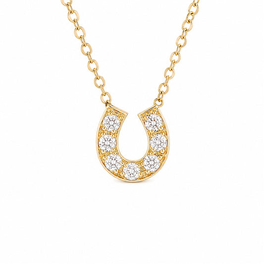 14K Gold Pavé Diamond Horseshoe Necklace ~ Small Size