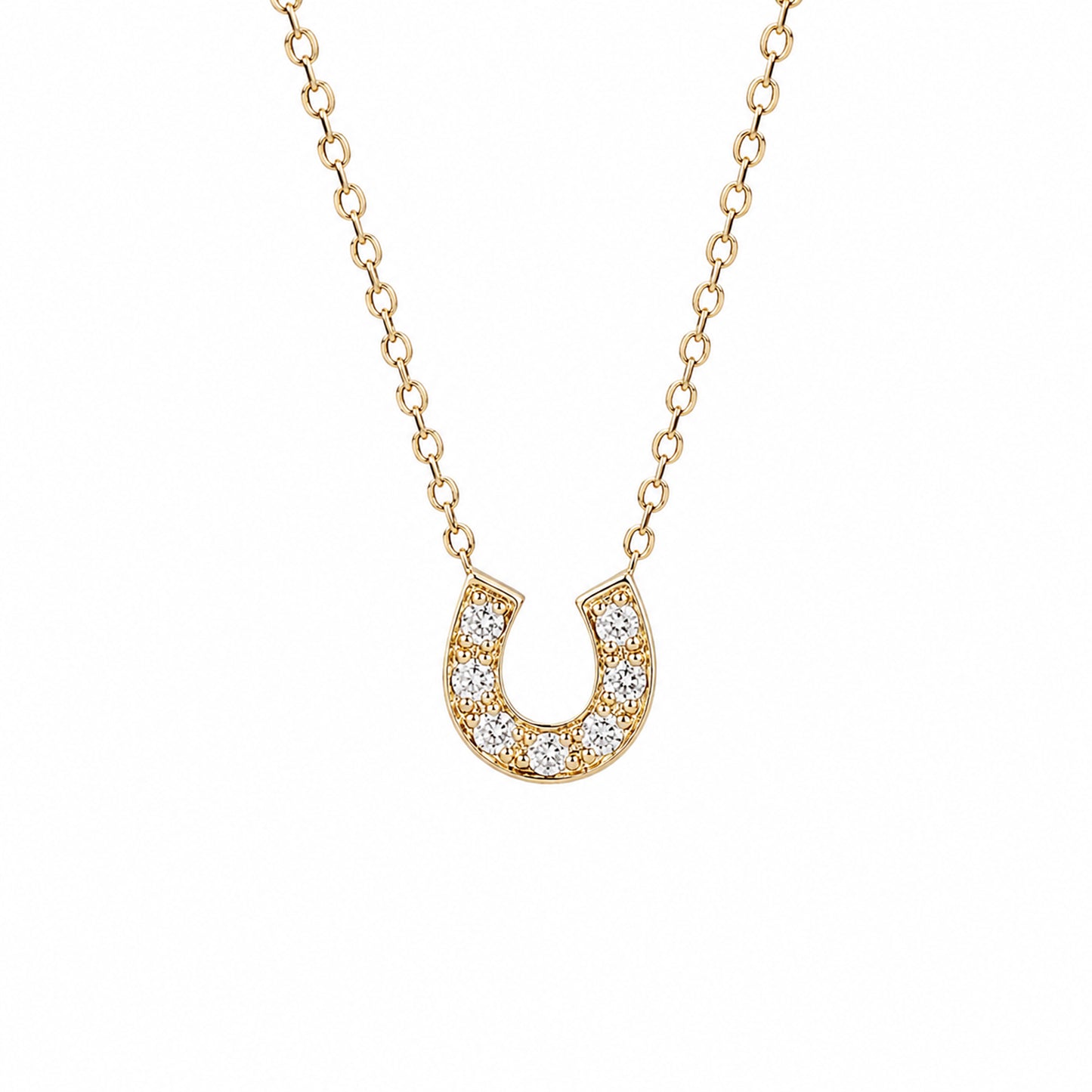 14K Gold Pavé Diamond Horseshoe Necklace ~ XS Size