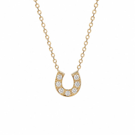 14K Gold Pavé Diamond Horseshoe Necklace ~ XS Size