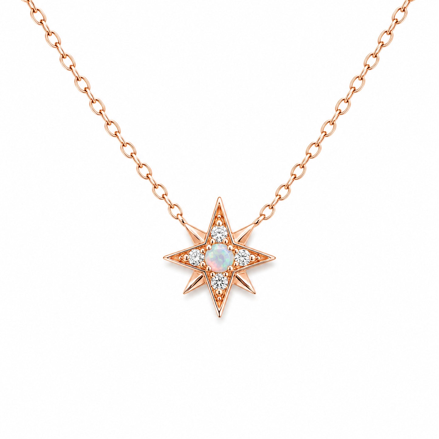14K Gold Opal & Pavé Diamond Starburst Pendant Necklace, Small Size