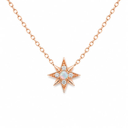14K Gold Opal & Pavé Diamond Starburst Pendant Necklace, Small Size