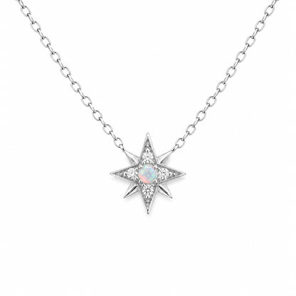 14K Gold Opal & Pavé Diamond Starburst Pendant Necklace, Small Size
