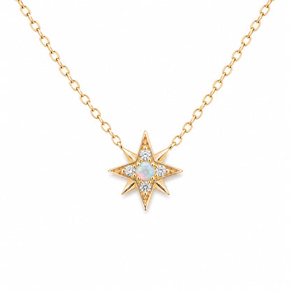 14K Gold Opal & Pavé Diamond Starburst Pendant Necklace, Small Size