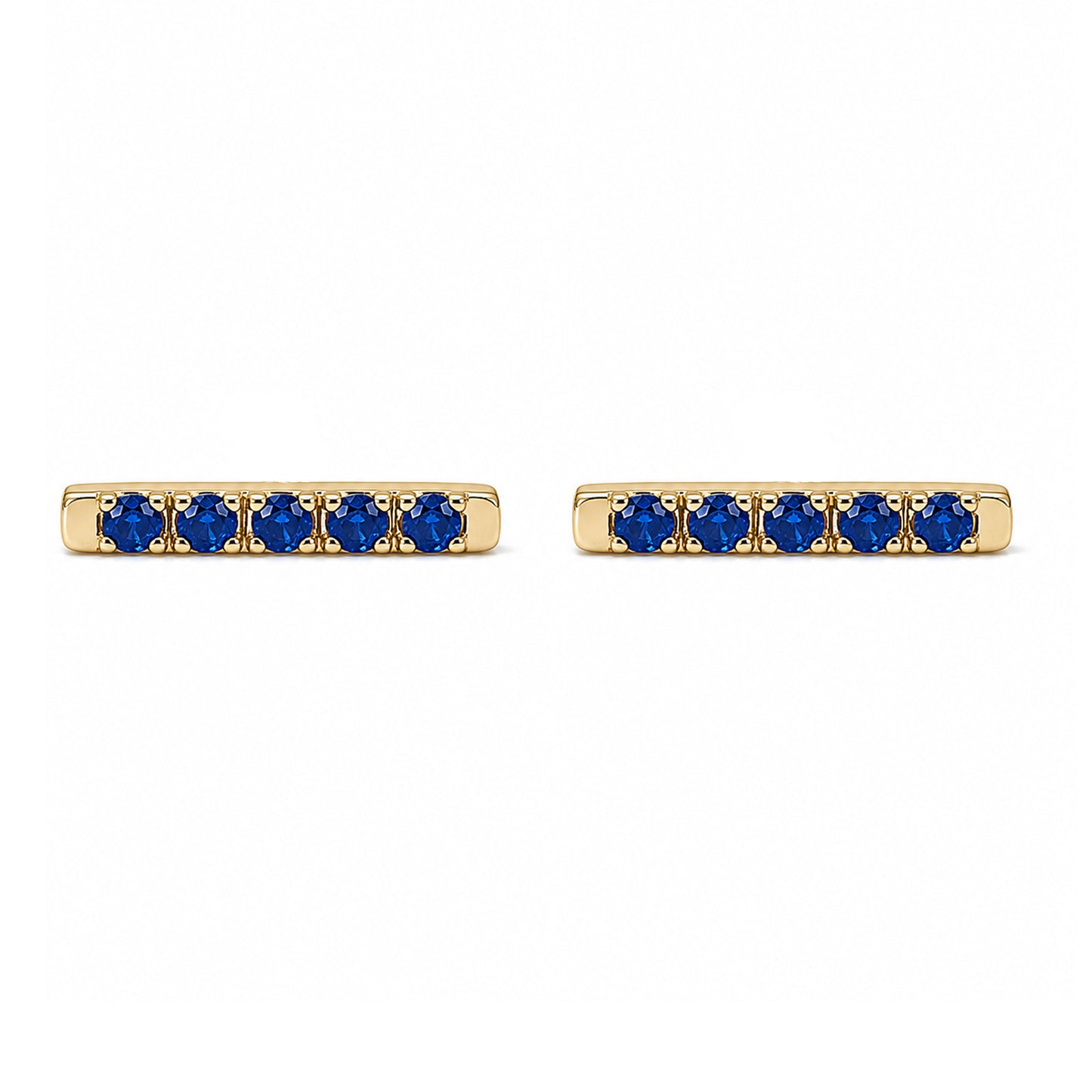 14K Gold Small Pavé Sapphire Bar Stud Earrings
