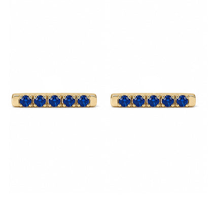 14K Gold Small Pavé Sapphire Bar Stud Earrings