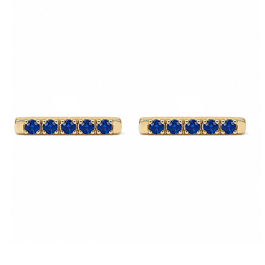 14K Gold Small Pavé Sapphire Bar Stud Earrings