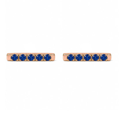 14K Gold Small Pavé Sapphire Bar Stud Earrings