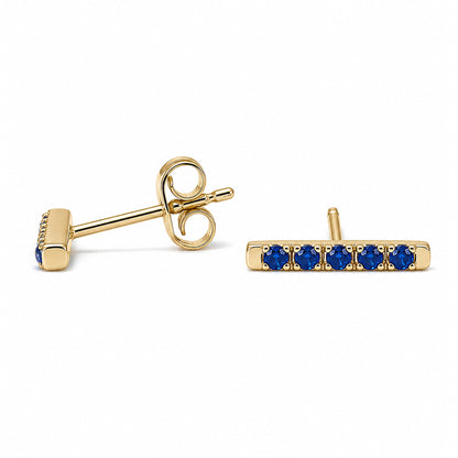 14K Gold Small Pavé Sapphire Bar Stud Earrings