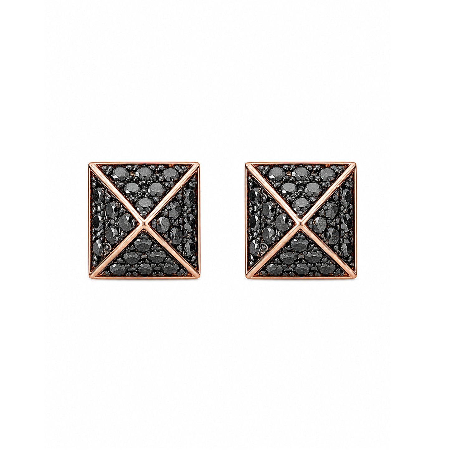 Spike Collection: 14K Gold Pavé Black Diamond Pyramid Spike Stud Earrings, Large Size