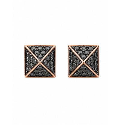Spike Collection: 14K Gold Pavé Black Diamond Pyramid Spike Stud Earrings, Large Size