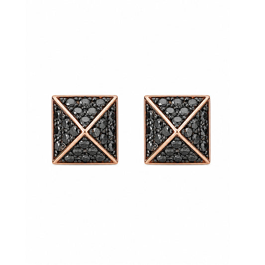 Spike Collection: 14K Gold Pavé Black Diamond Pyramid Spike Stud Earrings, Large Size