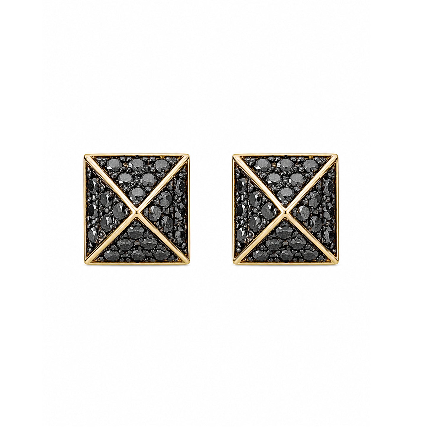 Spike Collection: 14K Gold Pavé Black Diamond Pyramid Spike Stud Earrings, Large Size