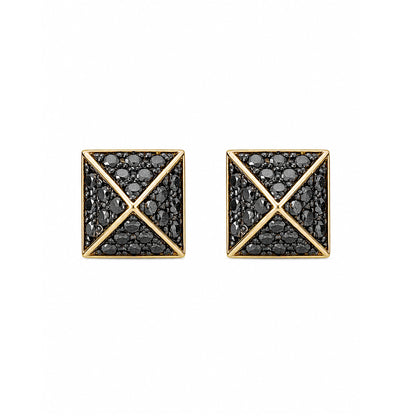 Spike Collection: 14K Gold Pavé Black Diamond Pyramid Spike Stud Earrings, Large Size