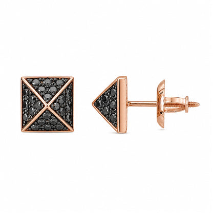 Spike Collection: 14K Gold Pavé Black Diamond Pyramid Spike Stud Earrings, Large Size