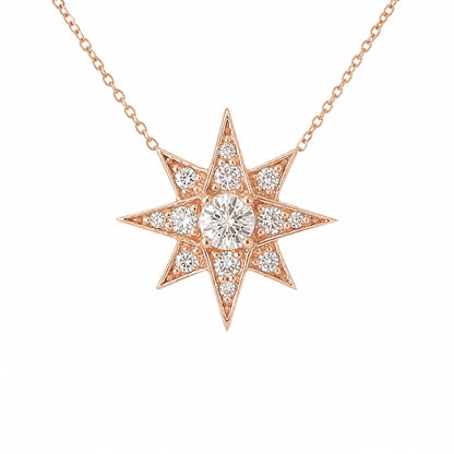 14K Gold Pavé Diamond Starburst Pendant Necklace, Large Size