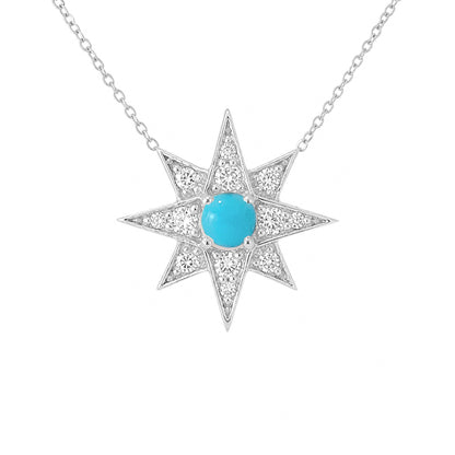 14K Gold Pavé Diamond & Turquoise Starburst Pendant Necklace, Large Size