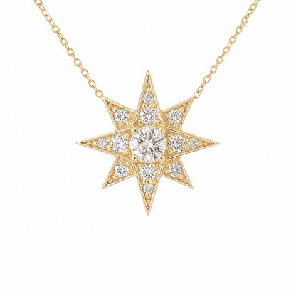 14K Gold Pavé Diamond Starburst Pendant Necklace, Large Size