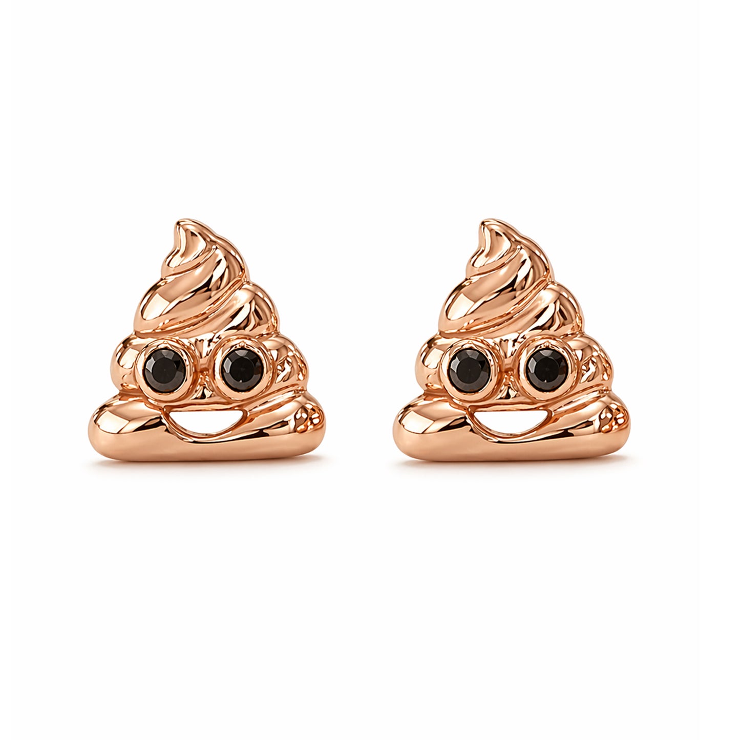 14K Gold Black Diamond Poop Emoji Stud Earrings