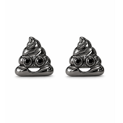 14K Gold Black Diamond Poop Emoji Stud Earrings