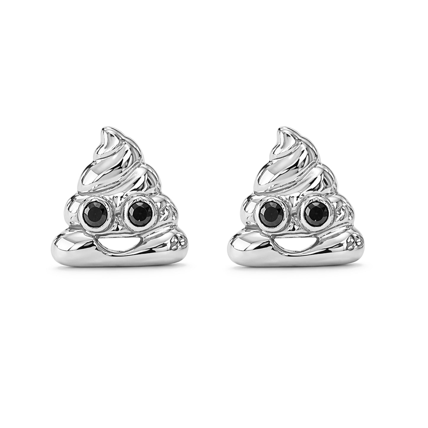 14K Gold Black Diamond Poop Emoji Stud Earrings