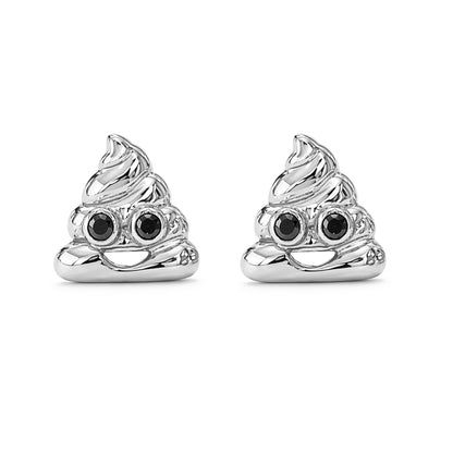 14K Gold Black Diamond Poop Emoji Stud Earrings