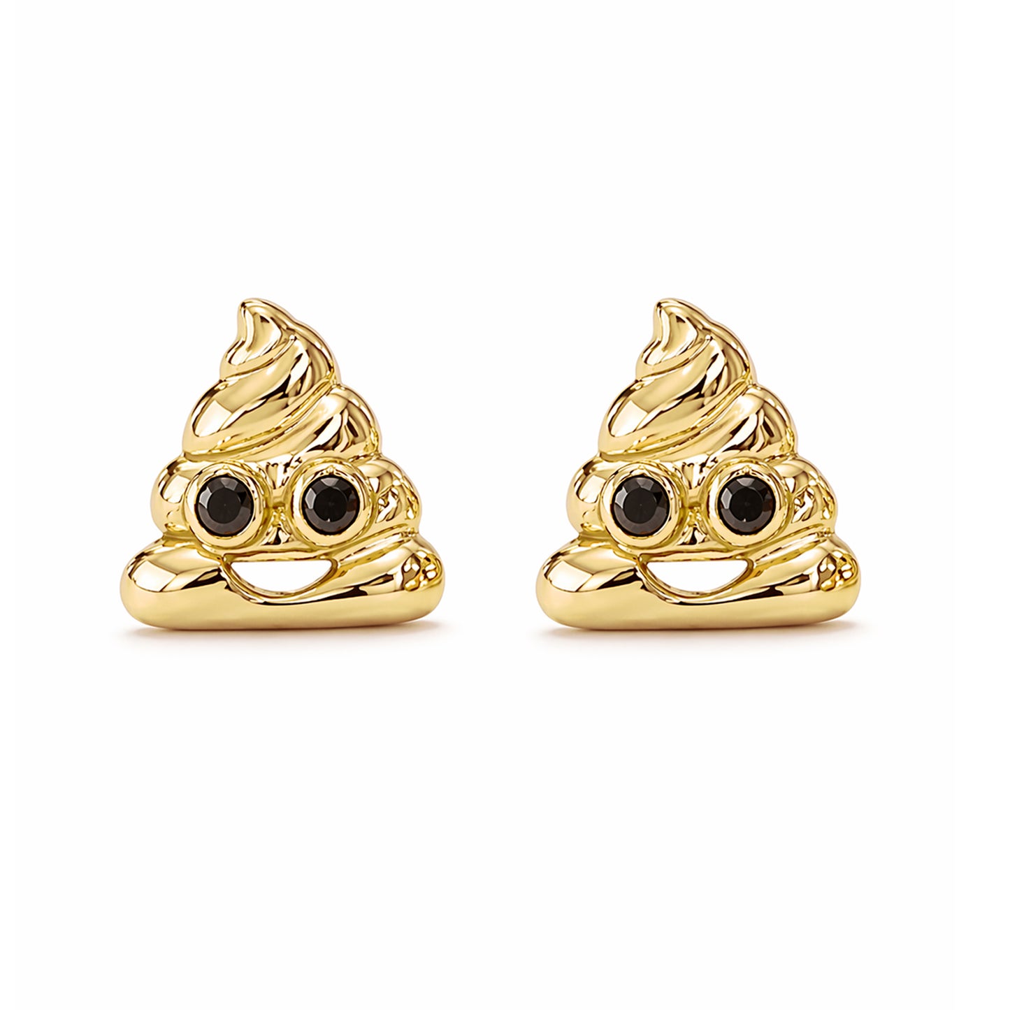 14K Gold Black Diamond Poop Emoji Stud Earrings