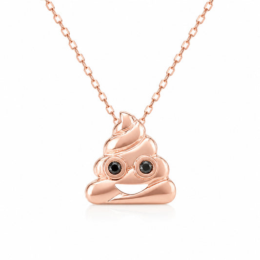 14K Gold Black Diamond Poop Emoji Necklace
