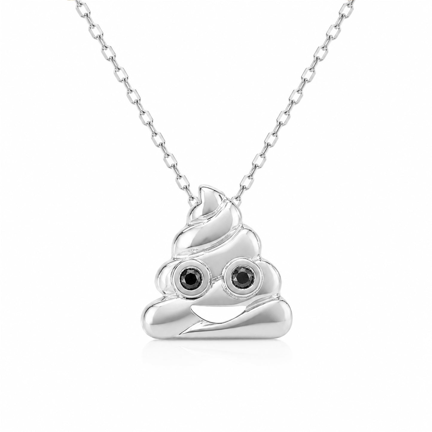 14K Gold Black Diamond Poop Emoji Necklace