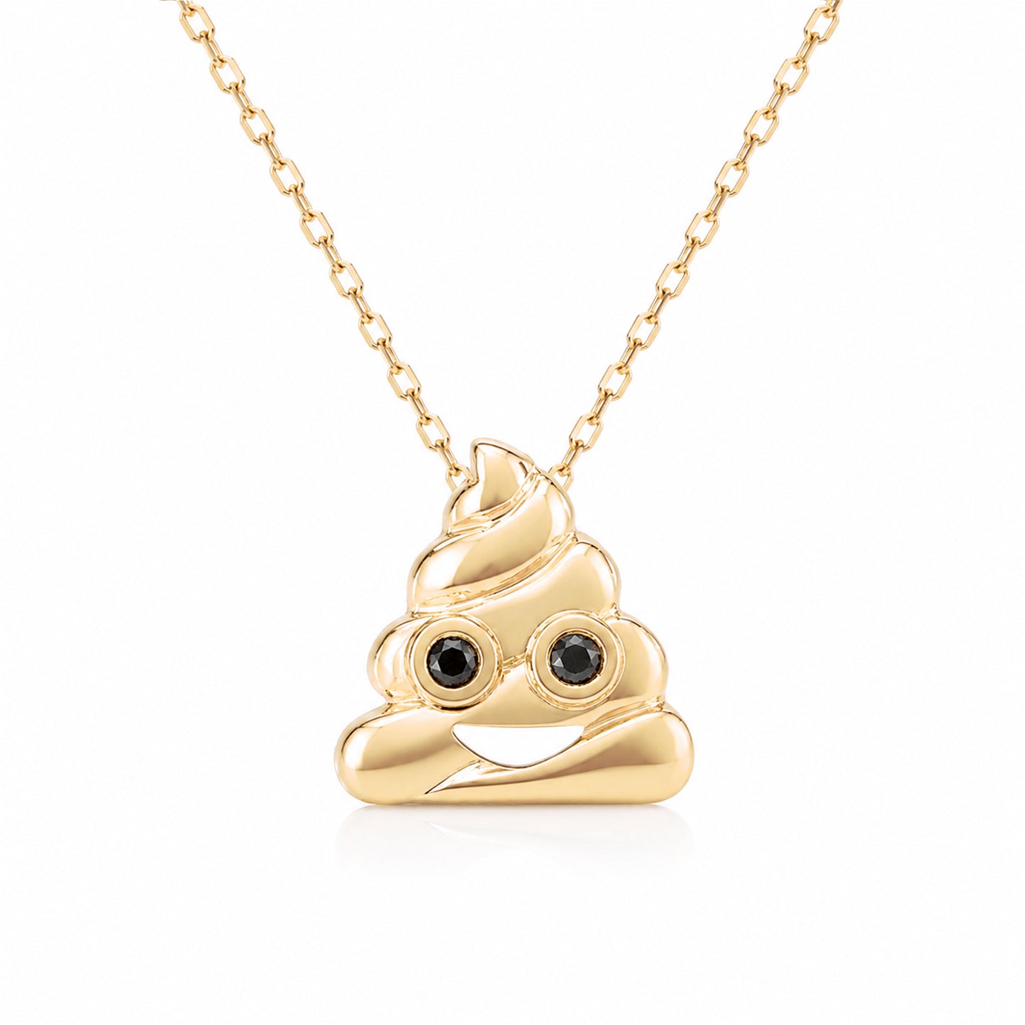 14K Gold Black Diamond Poop Emoji Necklace