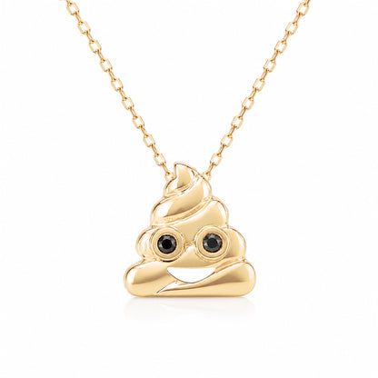 14K Gold Black Diamond Poop Emoji Necklace