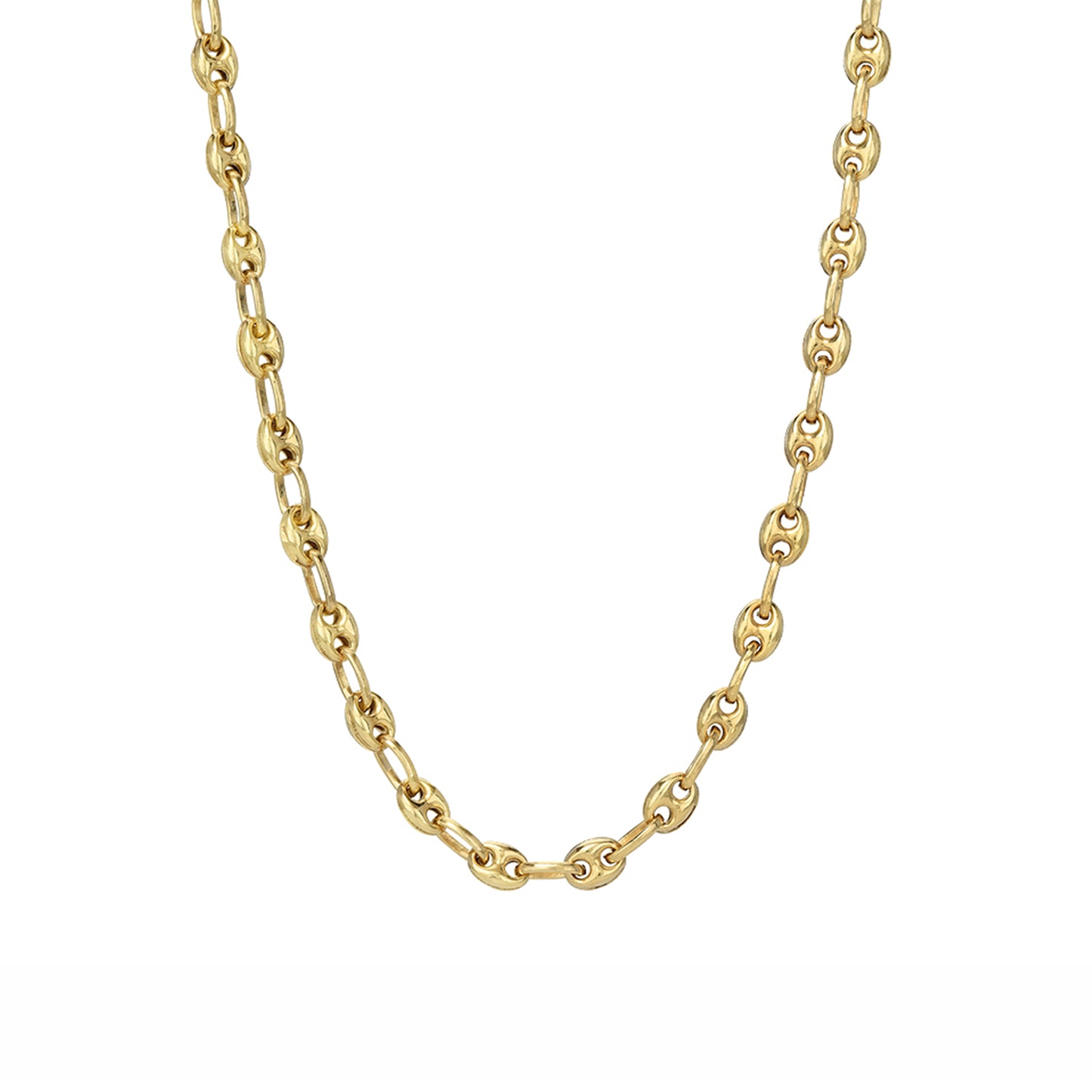 14K Gold Puffy Mariner Anchor Link Chain Necklace, 4mm Width