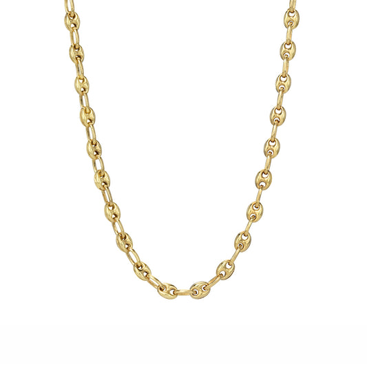 14K Gold Puffy Mariner Anchor Link Chain Necklace, 4mm Width