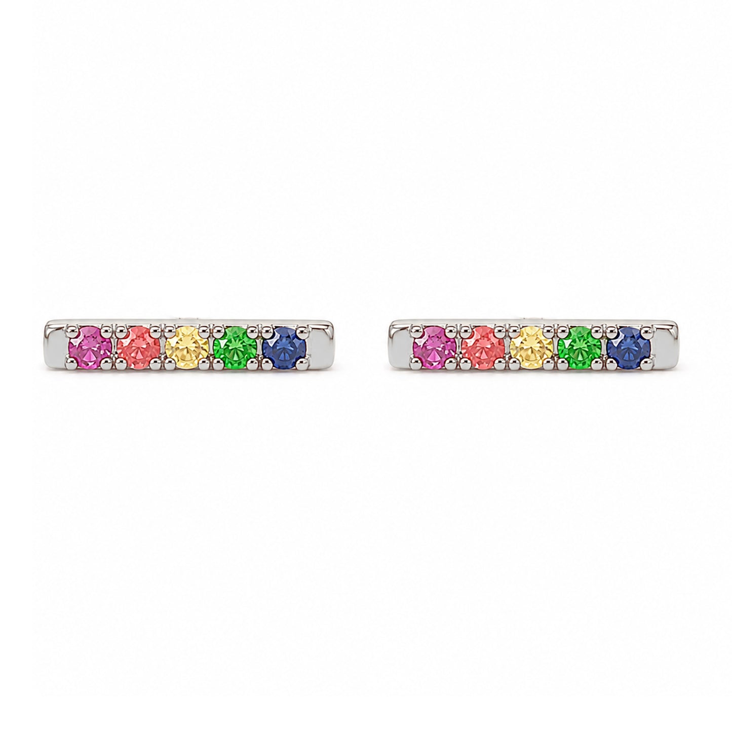 14K Gold Small Pavé Rainbow Gemstone Bar Stud Earrings