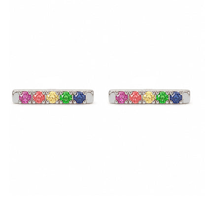 14K Gold Small Pavé Rainbow Gemstone Bar Stud Earrings