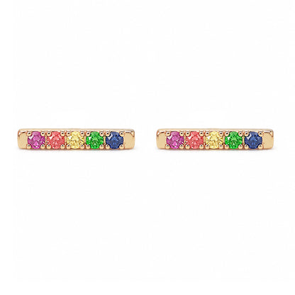 14K Gold Small Pavé Rainbow Gemstone Bar Stud Earrings