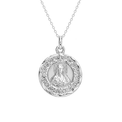 14K Gold Virgin Mary Miraculous Medal Double Sided Charm Necklace