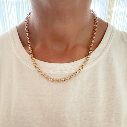 14K Gold Thick Round Rolo Link Belcher Chain Necklace, 5.5mm Size