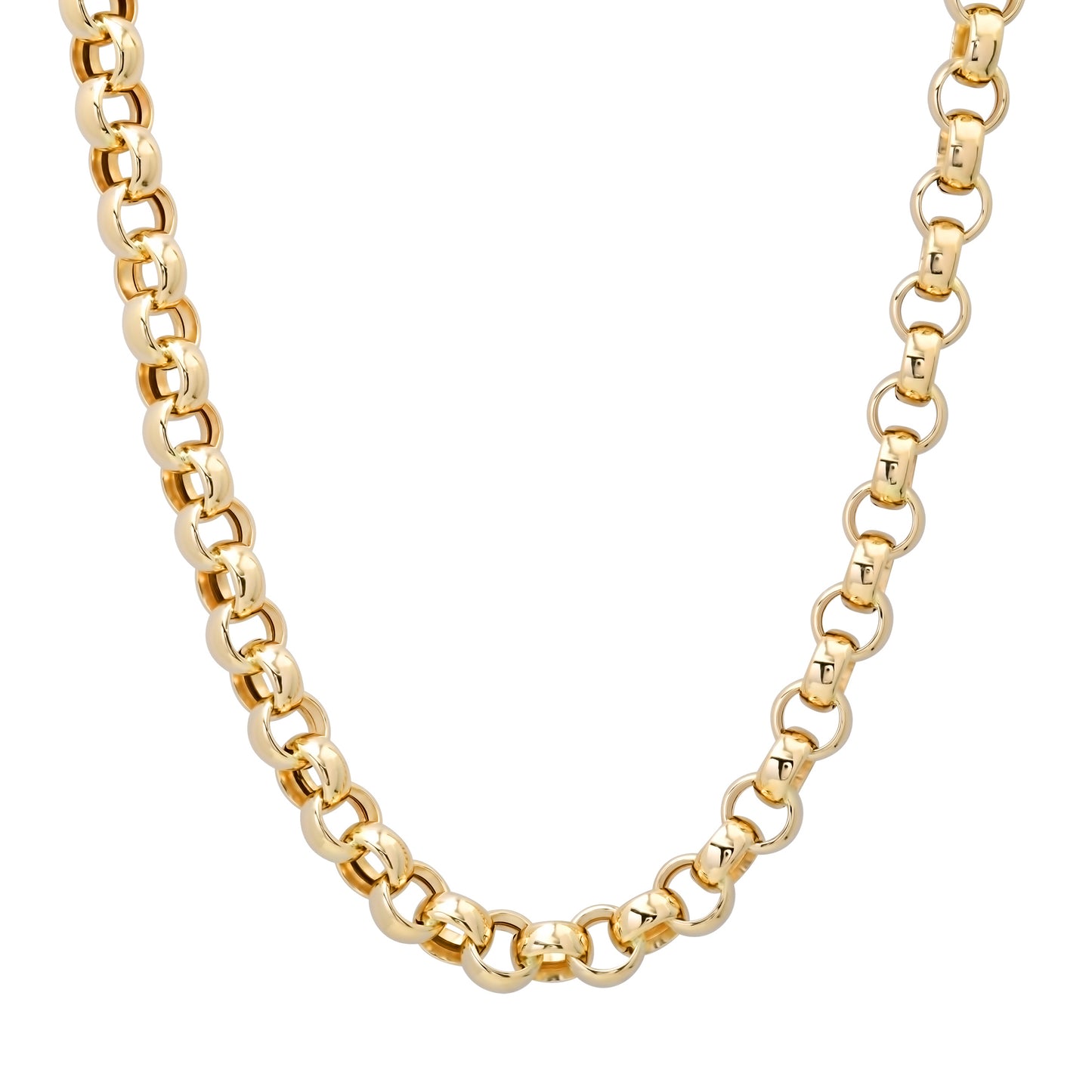 14K Gold Thick Round Rolo Link Belcher Chain Necklace, 8mm Size