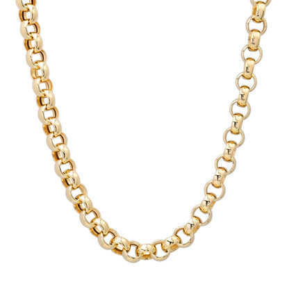 14K Gold Thick Round Rolo Link Belcher Chain Necklace, 8mm Size