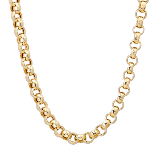 14K Gold Thick Round Rolo Link Belcher Chain Necklace, 8mm Size