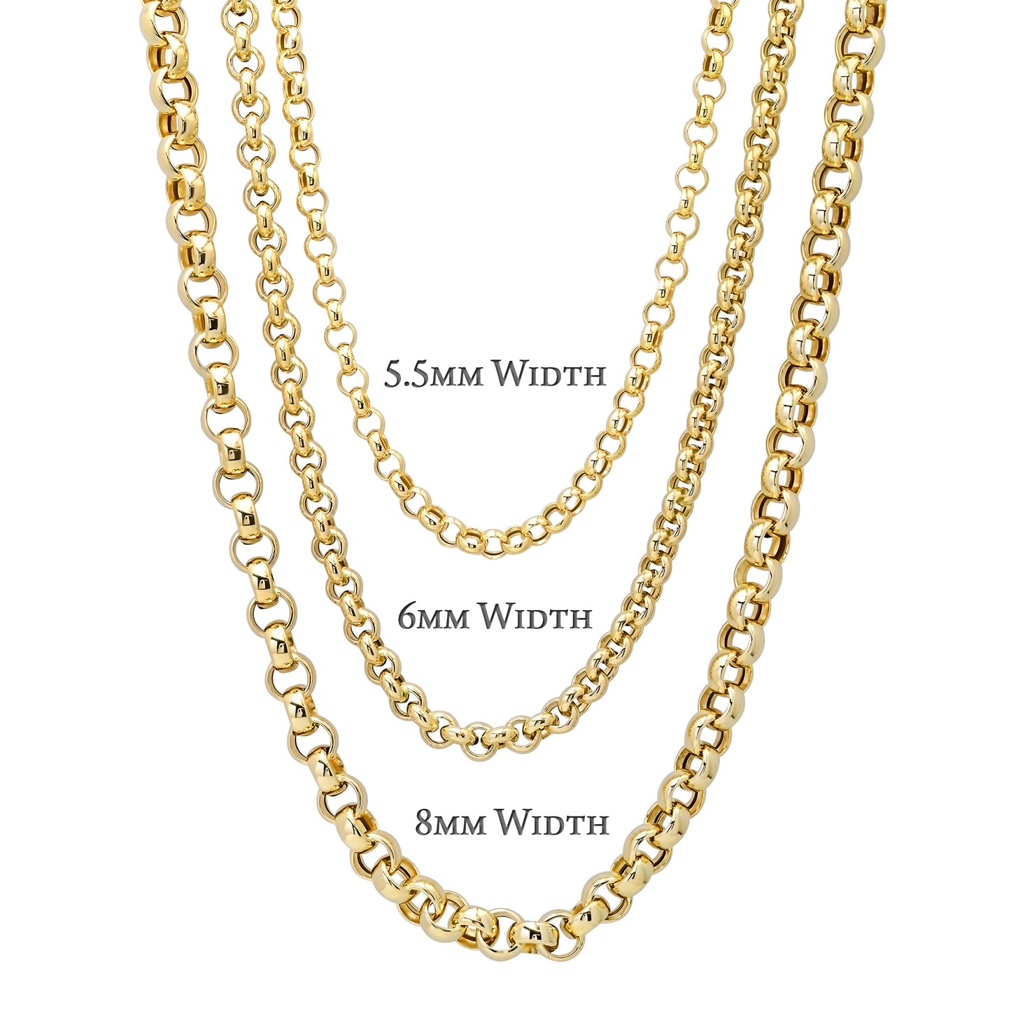 14K Gold Thick Round Rolo Link Belcher Chain Necklace, 6mm Size