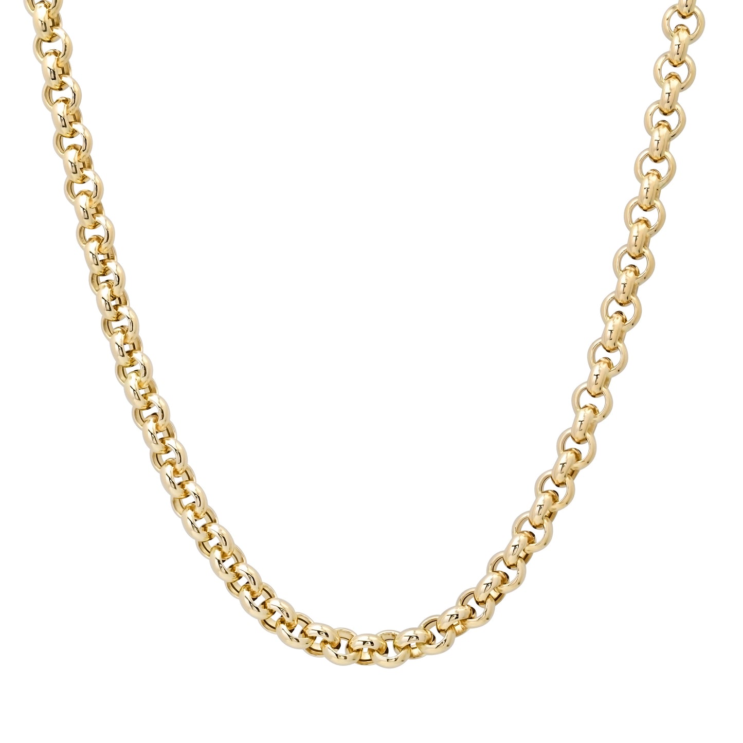 14K Gold Thick Round Rolo Link Belcher Chain Necklace, 6mm Size