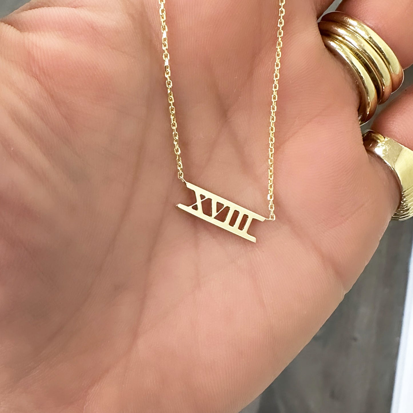 14K Gold Roman Numerals Charm Pendant Necklace