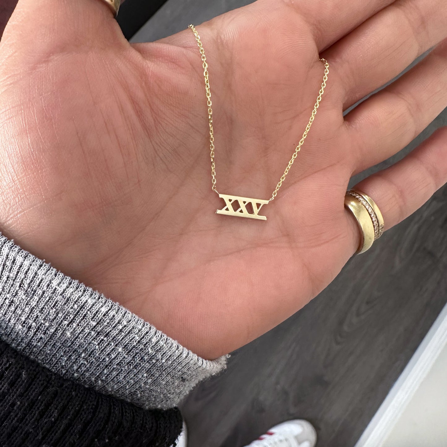 14K Gold Roman Numerals Charm Pendant Necklace