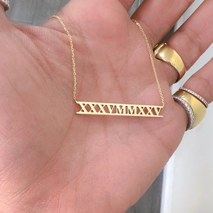 14K Gold Roman Numerals Charm Pendant Necklace