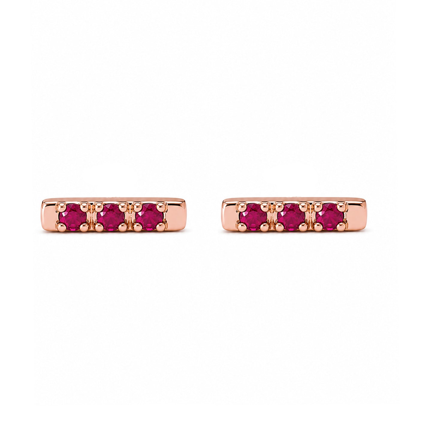 14K Gold XS Pavé Ruby Bar Stud Earrings